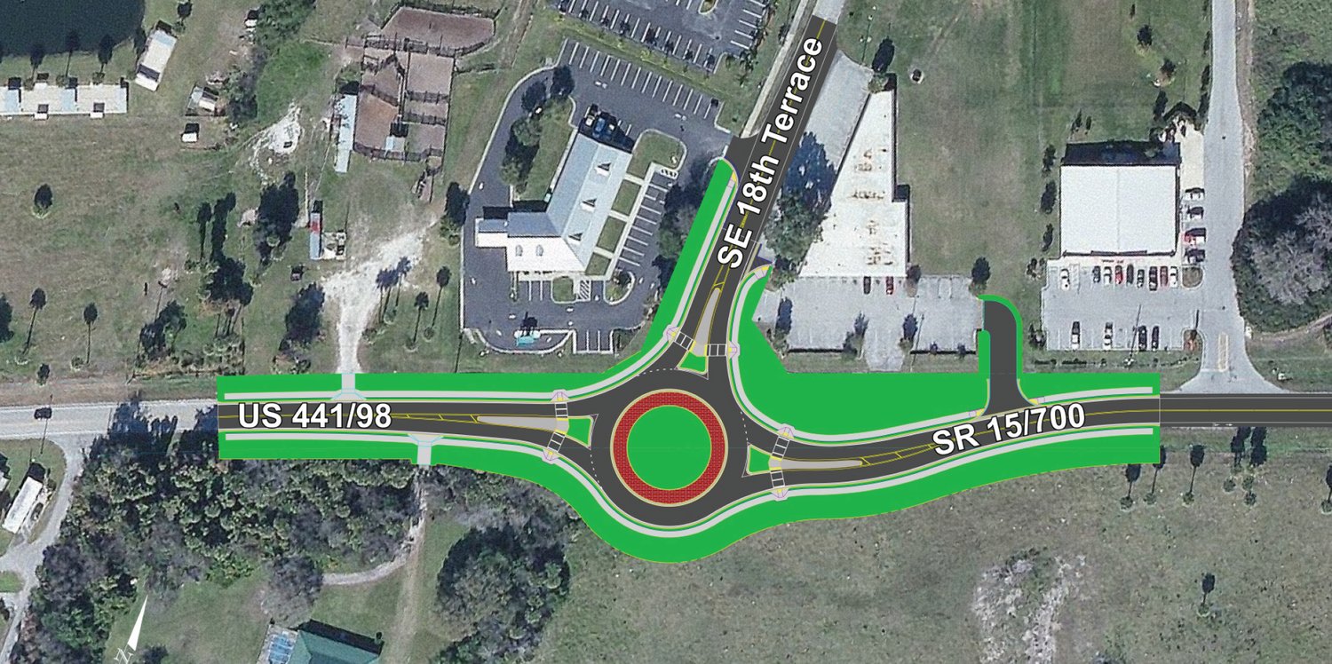Florida Department of Transportation is installing a roundabout at the intersection of U.S. 441 S.E. and S.E. 18th Terrace.